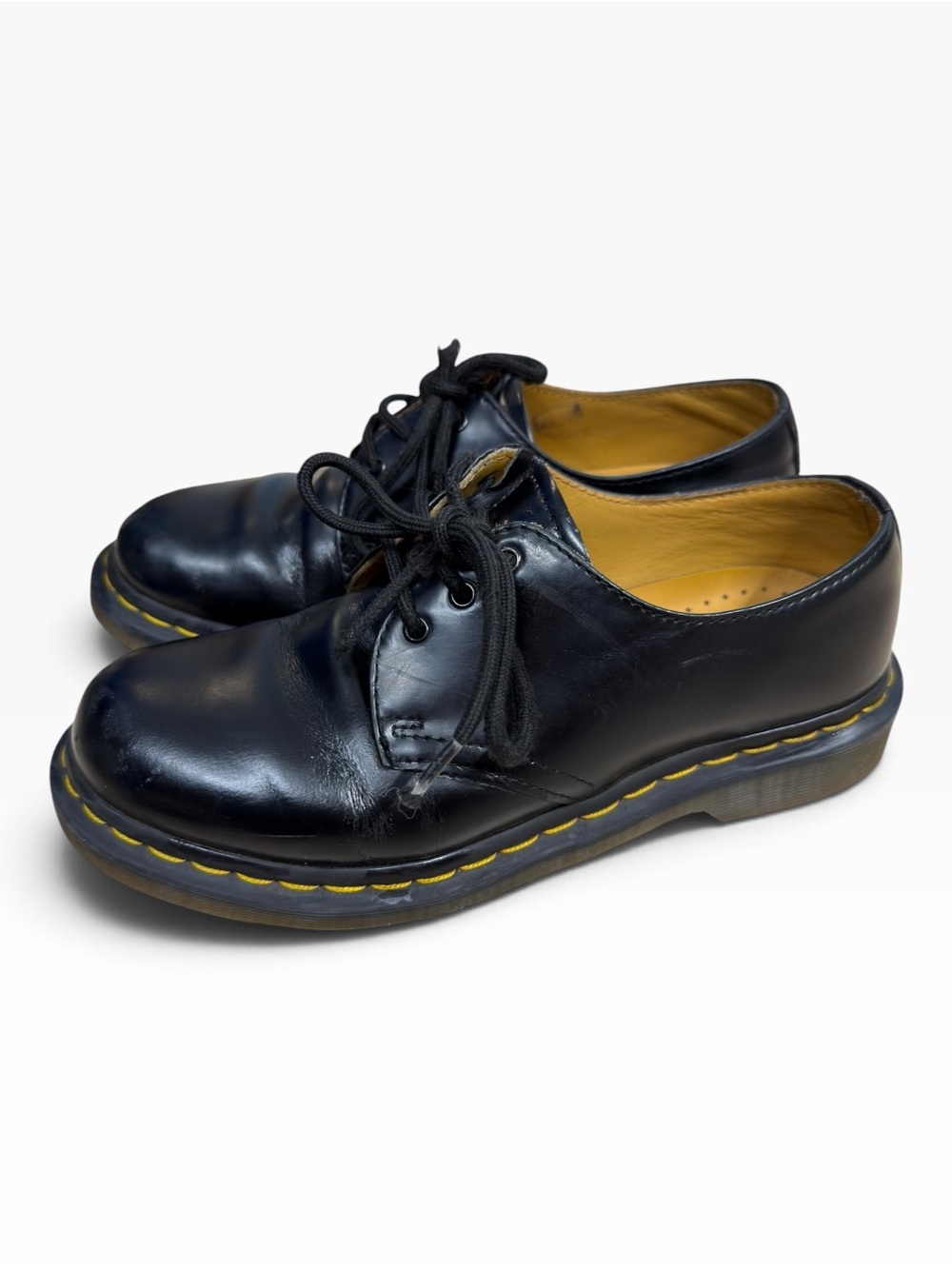 Dr Martens 1461 Black Leather Oxford Shoes Yellow Stitch Women’s 8 EU 39 Docs